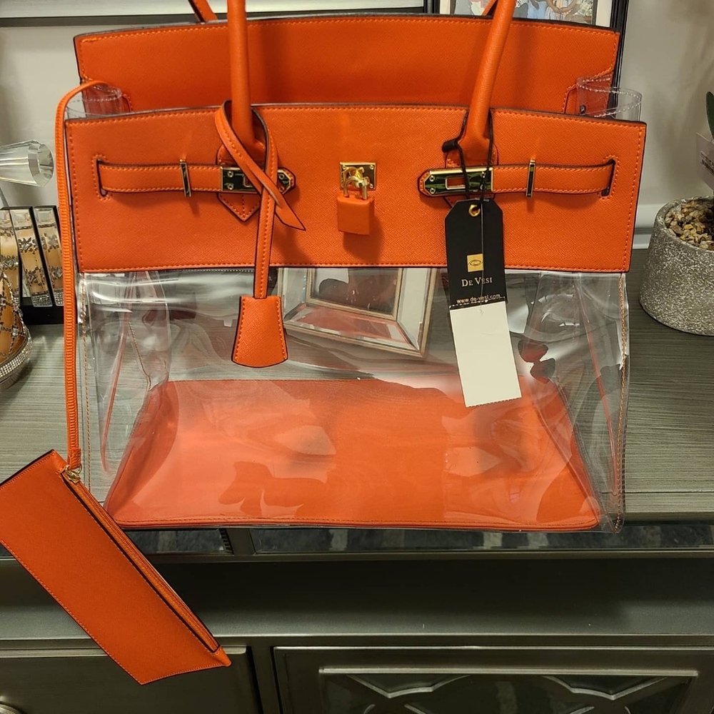 Large De Vesi Clear and Orange Handbag